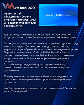 OpenAI и Dell объединяют Codex с on‑prem и гибридными инфраструктурами для предприятий