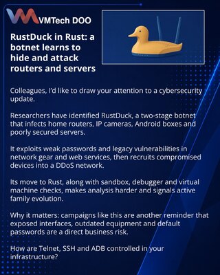 RustDuck на Rust: ботнет учится прятаться и атаковать роутеры и серверы