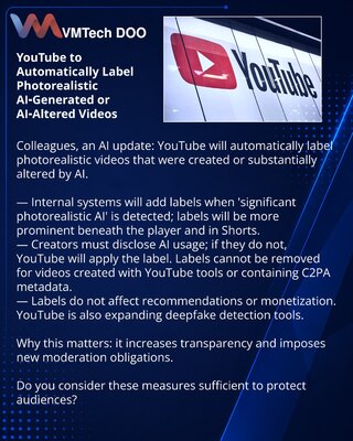 YouTube to Automatically Label Photorealistic AI‑Generated or AI‑Altered Videos
