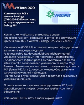 Kritična RCE u Weaver E-cology (CVE-2026-22679) aktivno se eksploatiše preko Debug API