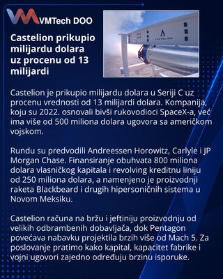 Castelion prikupio milijardu dolara za proizvodnju hipersoničnih raketa
