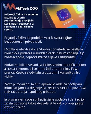 Prijatelji, želim da podelim: Mozilla je otkrila prosleđivanje osetljivih korisničkih podataka iz Stardust-a analitičkom servisu