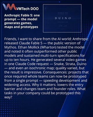 Anthropic Fable 5: jedan upit — model generiše igre, mape i prototipove