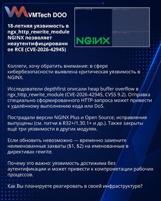 18-godišnja ranjivost u ngx_http_rewrite_module NGINX omogućava RCE bez autentifikacije (CVE-2026-42945)