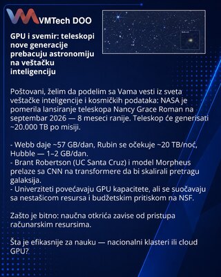 GPU i svemir: teleskopi nove generacije prebacuju astronomiju na veštačku inteligenciju
