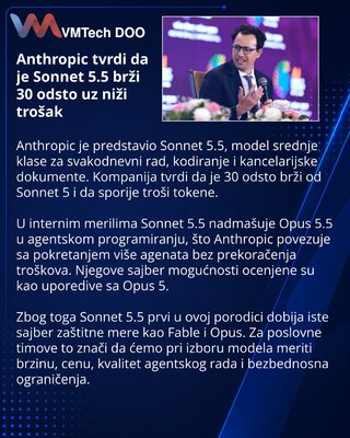 Anthropic predstavlja brži Sonnet 5.5 uz niže troškove