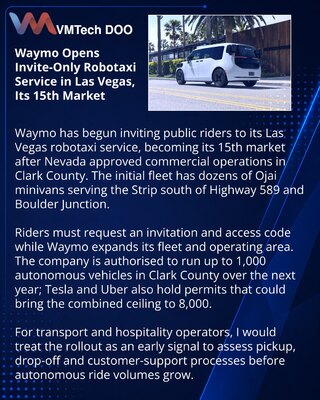 Waymo открыла доступ к роботакси в Лас-Вегасе