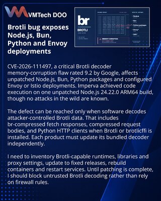 Brotli greška zahteva ažuriranje Node.js, Bun i Python okruženja