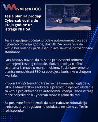 Tesla najavljuje prodaju Cybercab vozila do kraja godine