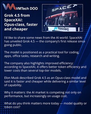 Grok 4.5 od SpaceXAI: klasa Opus, brže i povoljnije