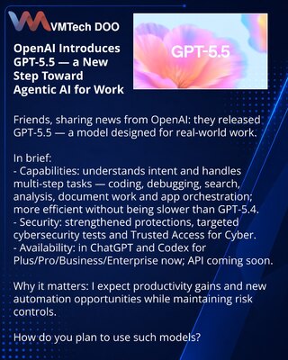 OpenAI predstavio GPT‑5.5 — novi korak ka agentskom AI za rad
