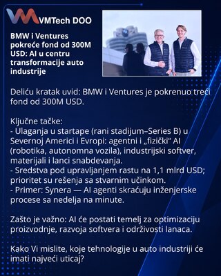 BMW i Ventures pokreće fond od 300M USD: AI u centru transformacije auto industrije