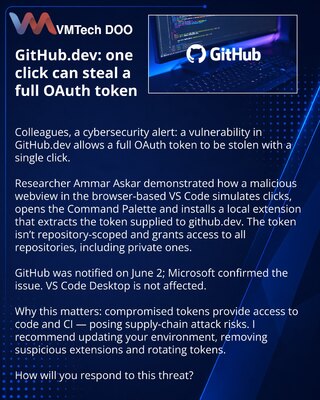 GitHub.dev: jedan klik omogućava krađu potpunog OAuth-tokena