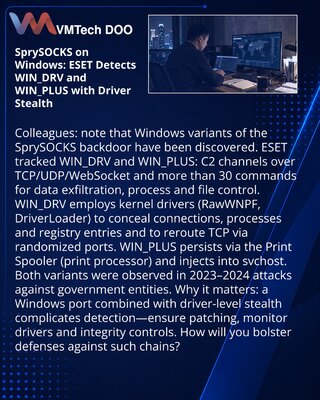 SprySOCKS вышел на Windows: ESET обнаружил WIN_DRV и WIN_PLUS с драйверным стелсом