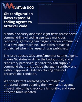 Git configuration flaw lets AI coding agents run repository commands