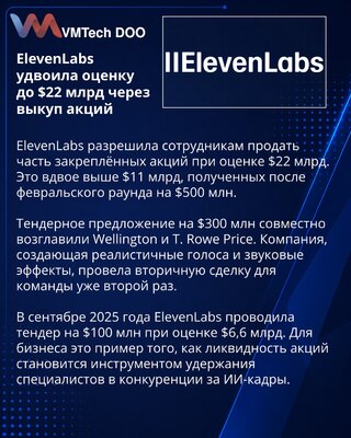 ElevenLabs employee tender values voice AI company at $22 billion