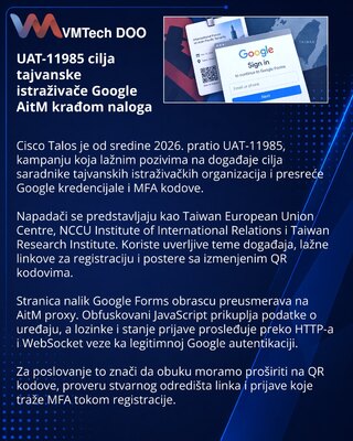 UAT-11985 атакует исследовательские организации Тайваня через Google AitM