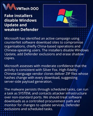 Фальшивые установщики программ отключают Windows Update и Defender