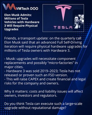 Ilon Mask priznao: milioni Tesla sa Hardware 3 zahtevaće fizičku nadogradnju