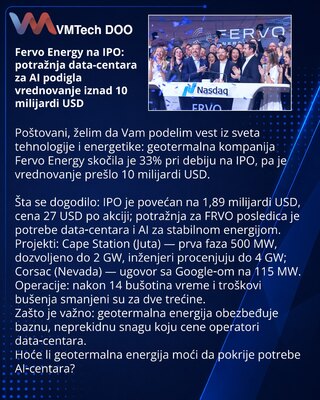 Fervo Energy na IPO: potražnja data-centara za AI podigla vrednovanje iznad 10 milijardi USD