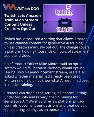 Twitch uvodi podrazumevanu upotrebu sadržaja za Amazonov AI