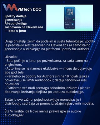 Spotify dodaje generisanje AI-audioknjiga zasnovano na ElevenLabs — beta u junu