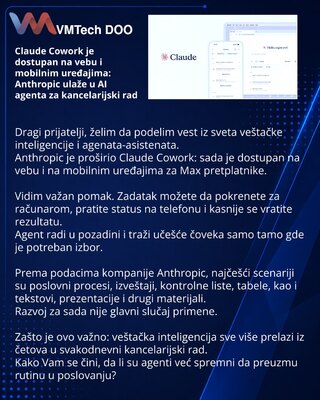 Claude Cowork je dostupan na vebu i mobilnim uređajima: Anthropic ulaže u AI agenta za kancelarijski rad