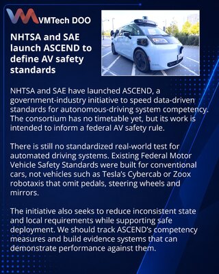 NHTSA and SAE Create ASCEND for Autonomous Vehicle Safety