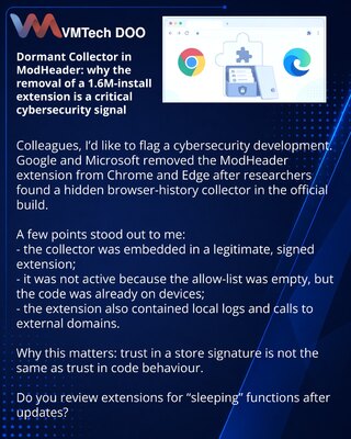 Дормантный сборщик в ModHeader: почему удаление расширения с 1,6 млн установок — важный сигнал для кибербезопасности