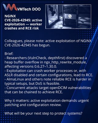 NGINX CVE-2026-42945: эксплуатация — краши рабочих процессов и риск RCE