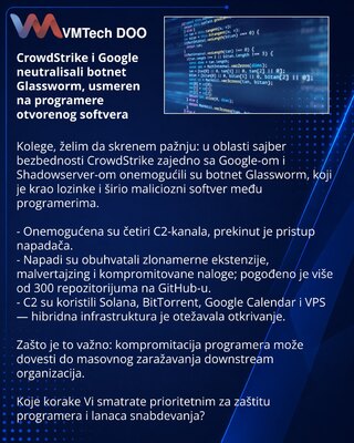 CrowdStrike i Google neutralisali botnet Glassworm, usmeren na programere otvorenog softvera
