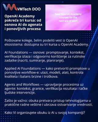 OpenAI Academy pokreće tri kursa: od osnova AI do agenata i ponovljivih procesa