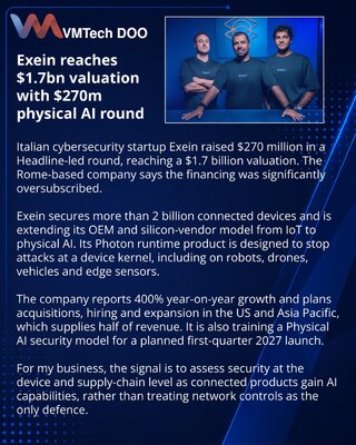 Exein raises $270m and reaches $1.7bn valuation for physical AI security