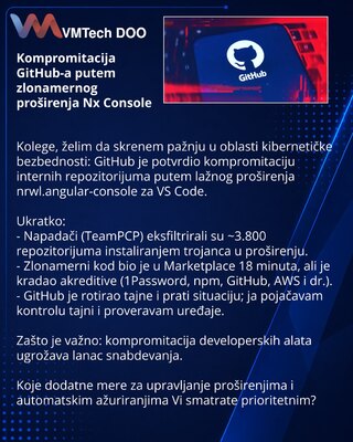 Kompromitacija GitHub-a putem zlonamernog proširenja Nx Console
