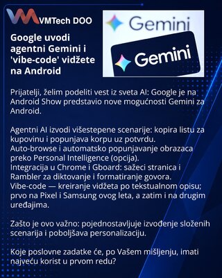 Google uvodi agentni Gemini i 'vibe-code' vidžete na Android