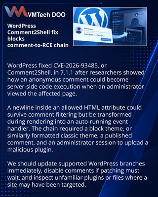WordPress patches Comment2Shell comment-to-RCE vulnerability