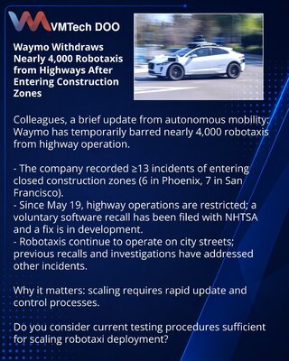 Waymo Withdraws Nearly 4,000 Robotaxis from Highways After Entering Construction Zones