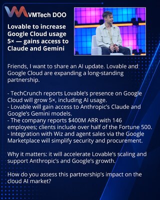 Lovable to increase Google Cloud usage 5× — gains access to Claude and Gemini