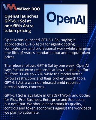 OpenAI predstavio GPT-6.1 Sol uz nižu cenu tokena