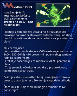 Istraživanje MIT: automatizacija često služi za smanjenje 'premije na platu' i rast nejednakosti