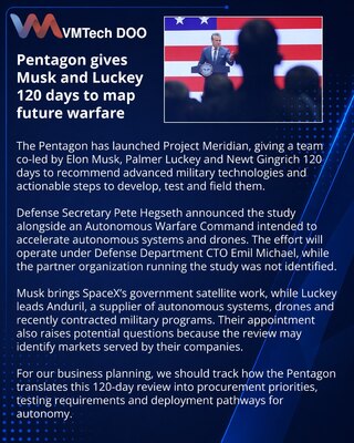 Pentagon pokreće Project Meridian uz Muska i Lakija
