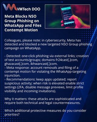 Meta blokira phishing NSO Group na WhatsApp i podnosi tužbu sudu