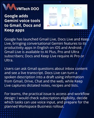 Google запустила голосовые функции Gemini в Gmail, Docs и Keep