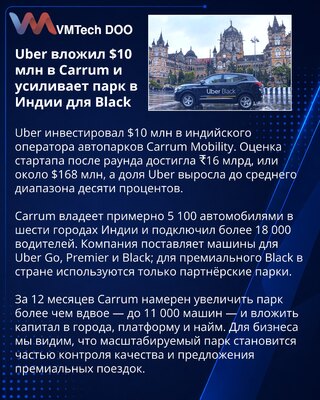 Uber uložio 10 miliona dolara u indijski Carrum Mobility