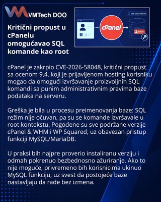cPanel zakrpio kritičnu eskalaciju privilegija u radu sa bazama