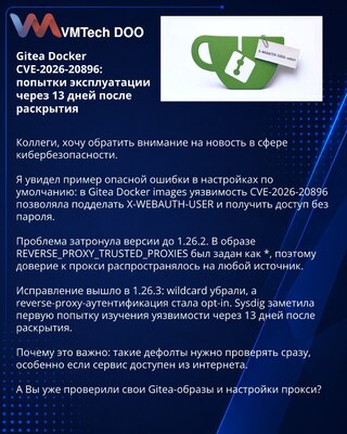 Gitea Docker CVE-2026-20896: pokušaji eksploatacije kroz 13 dana nakon otkrivanja