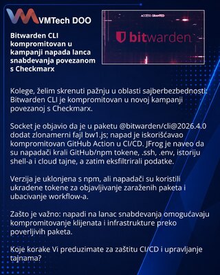 Bitwarden CLI kompromitovan u kampanji napada lanca snabdevanja povezanom s Checkmarx