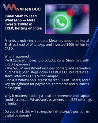 Kunal Shah preuzima WhatsApp — Meta ulaže 900 miliona USD u CRED i stavlja opkladu na Indiju