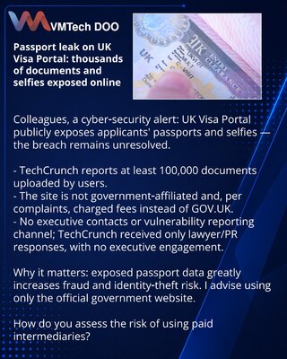 Curenje pasoša na UK Visa Portal: hiljade dokumenata i selfija dostupne na mreži