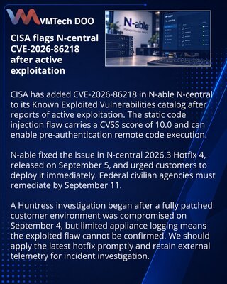 CISA внесла активно эксплуатируемую RCE в N-able N-central в KEV